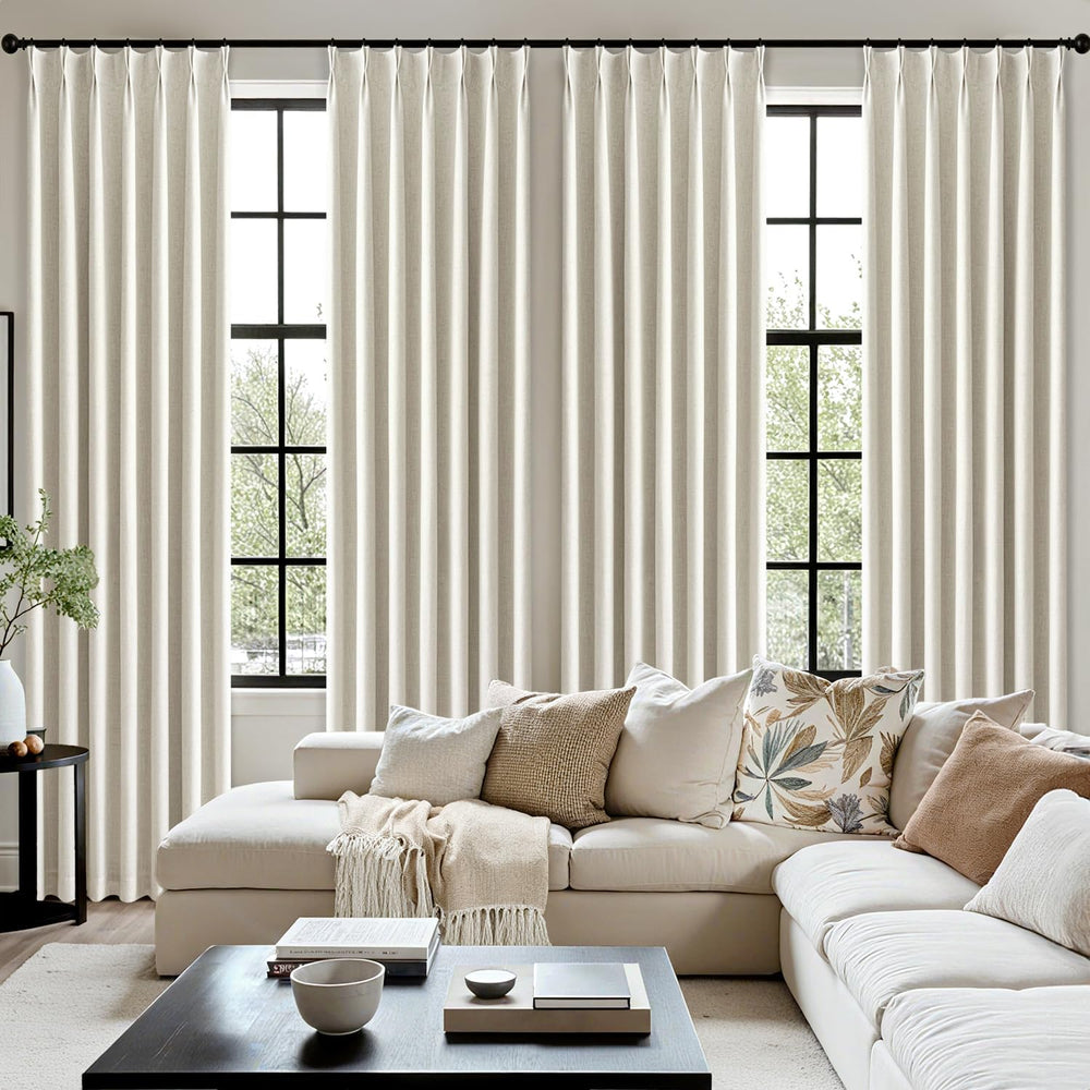 MIULEE Natural Pinch Pleated 100% Blackout Linen Curtains 40x112 Inches