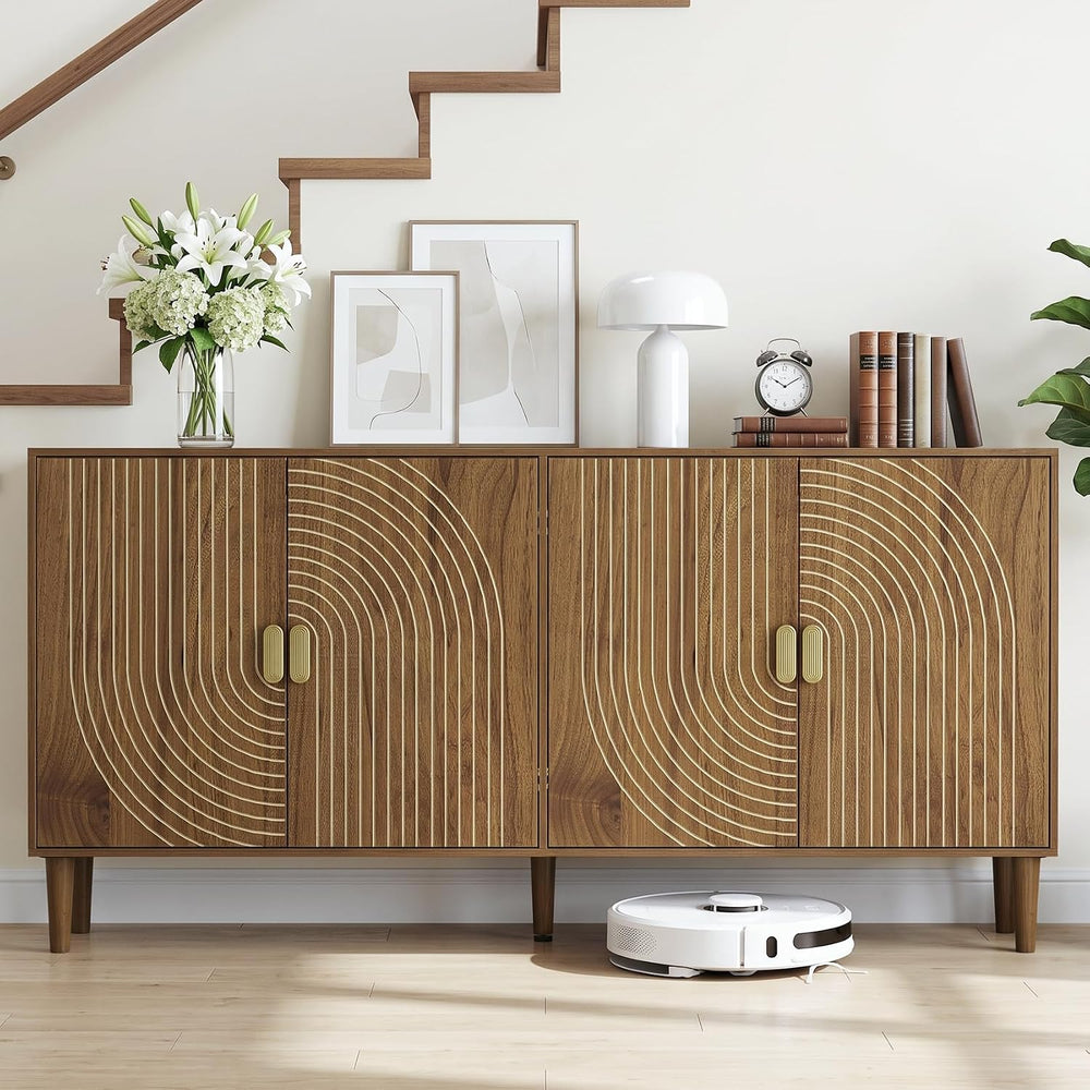 Smuxee 62.6-Inch Walnut Sideboard Cabinet, 4-Door Freestanding Buffet Cabinet...