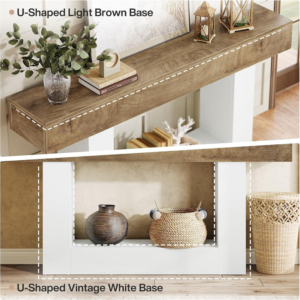 Tribesigns 63-Inch Long Console Table, 2-Tier Entryway Table Sofa Table with ...