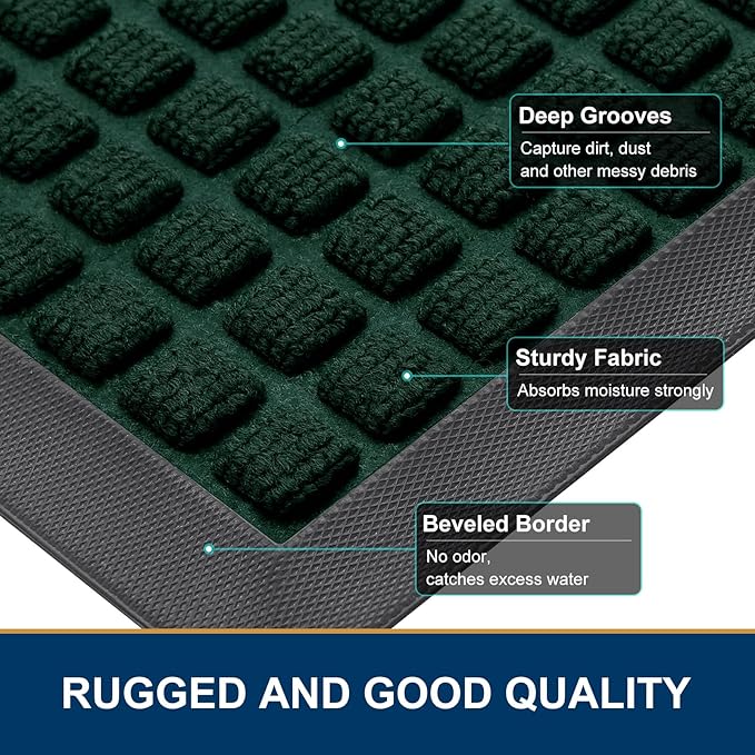 Smiry Front Door Mat Outside Entrance, Heavy Duty Natural Rubber Doormat