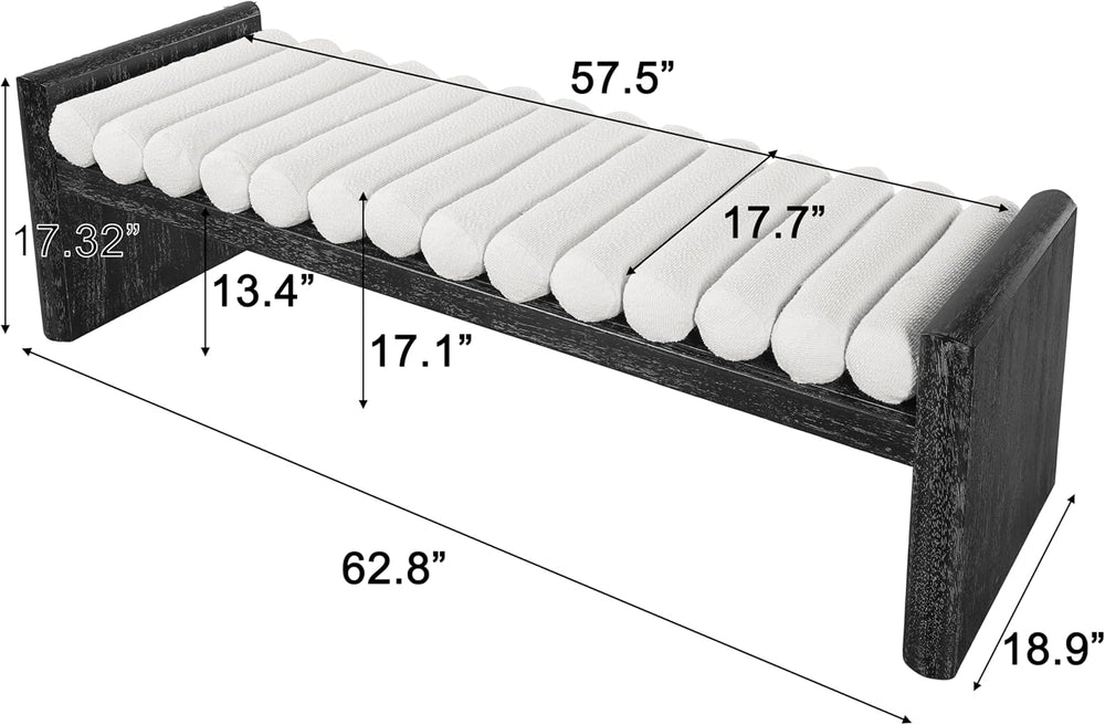 Virubi 62.8" Modern Chenille Upholstered End Bed Bench with Rolled Cushi...