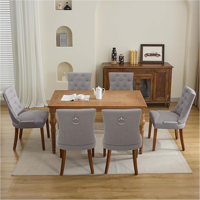 Upholstered Tufted Dining Chairs Set of 6, Fabric Side Dining Room Chairs wit...