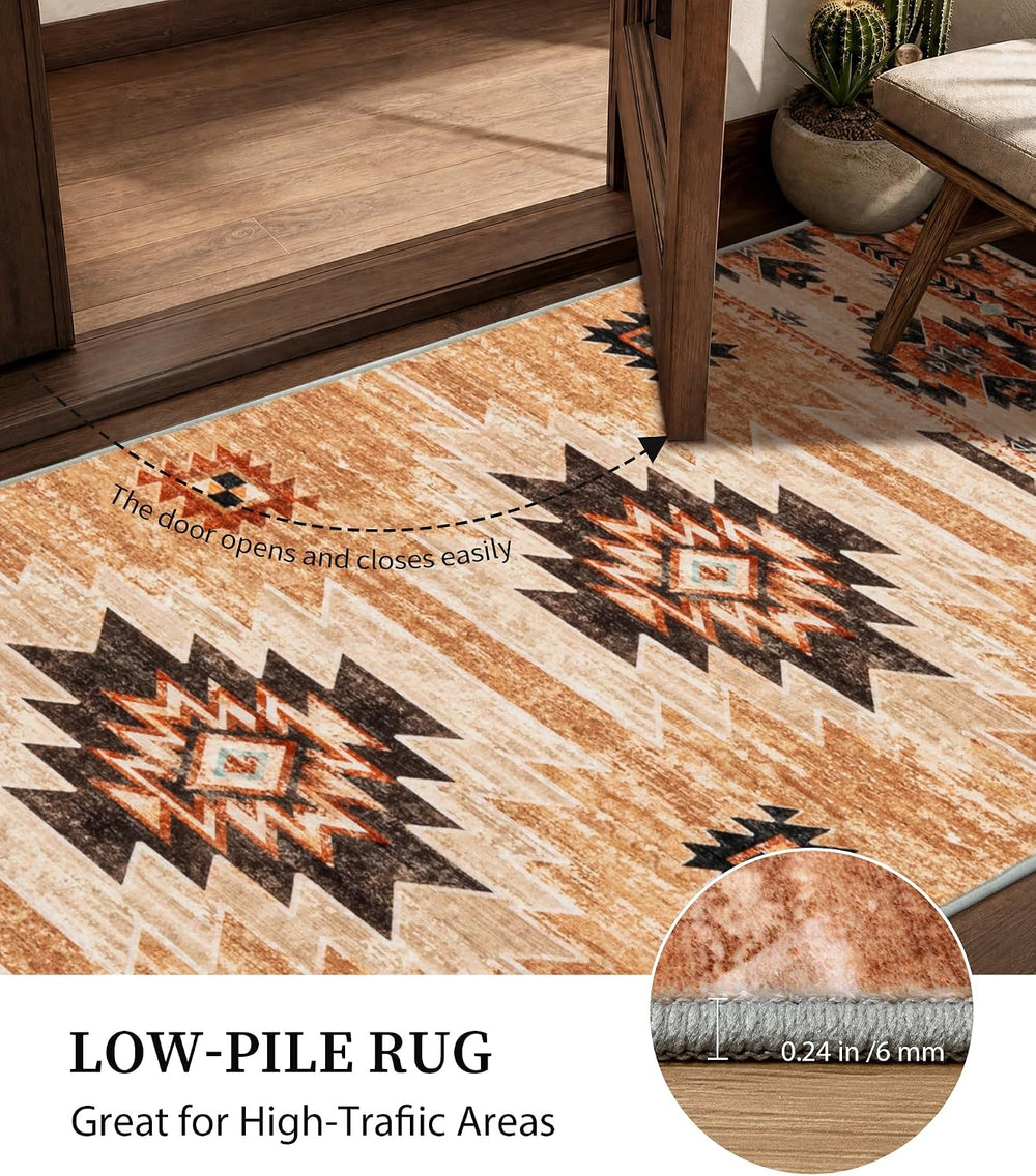 YIHOUSE 2‘x6' Washable Western Aztec Hallway Runner Rug, Terracotta