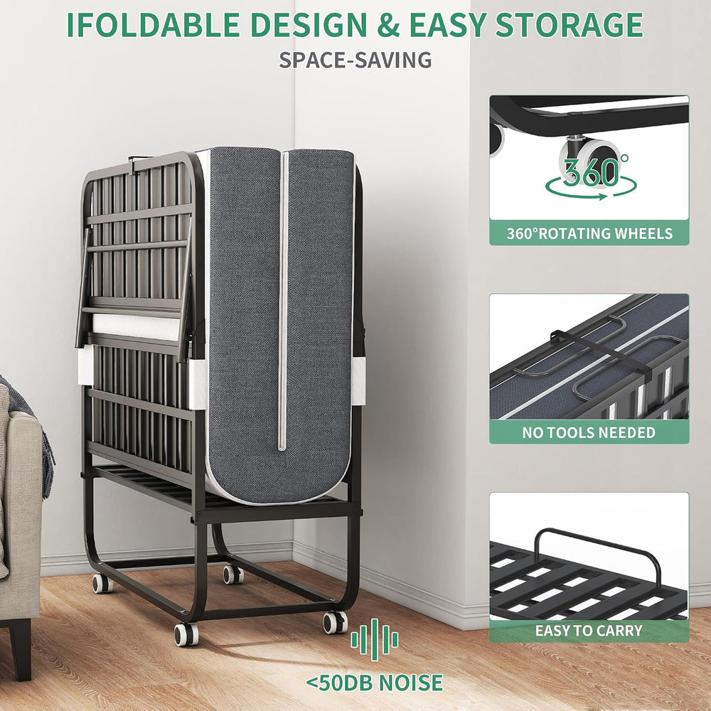 Folding Bed with Mattress,5-Inch Memory Foam Foldable Bed for Adults,500lbs C...