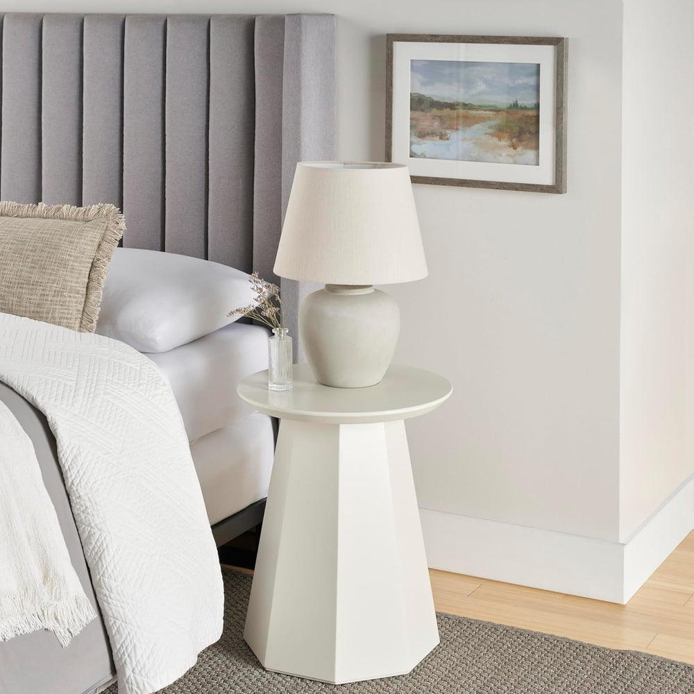Nourison Home 20" Sand (Light Beige) Neutral Ceramic Table Lamp with Fab...