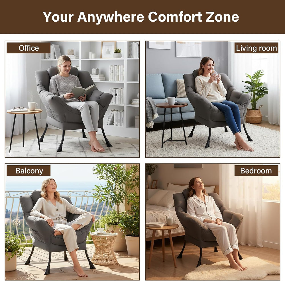 Welnow Lazy Chair for Adults,Modern Reading Accent Chair,Dark Grey Single