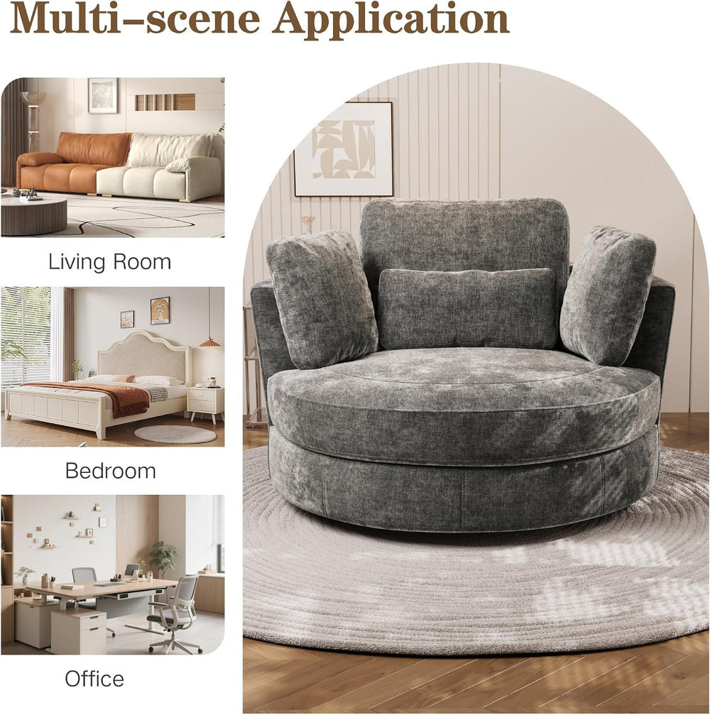 Chifee & Vingol 49.6" Oversized Swivel Accent Chair, Upholstered Rou...
