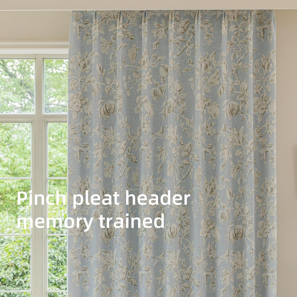VisionaryHomeDesign Pinch Pleat Floral Linen Curtains, Memory Trained, Flower...