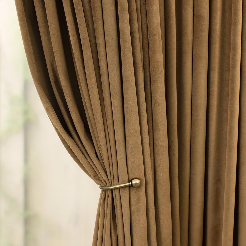 Velvet Curtains 84 Inch Length 2 Panels Set Gold Brown Light Blocking Thermal...