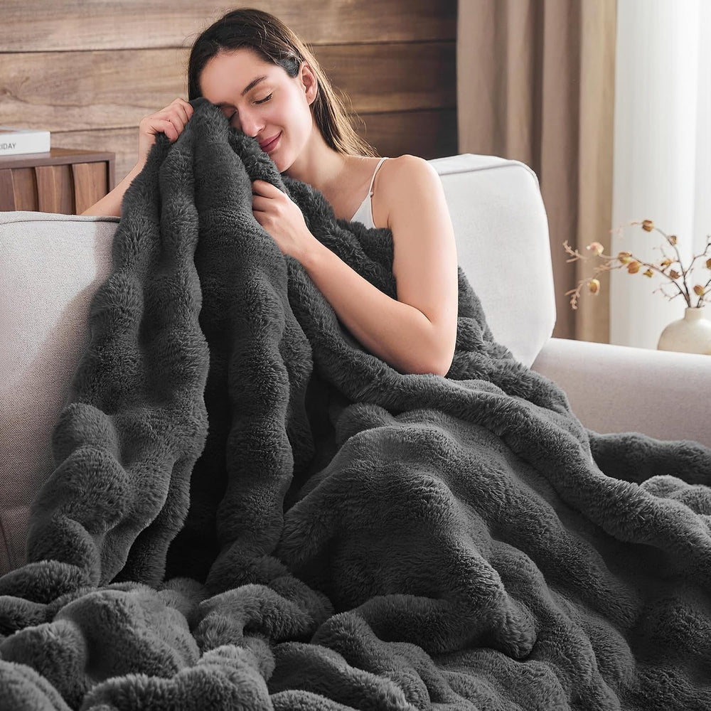 Ultra Soft Faux Fur Throw Blanket for Couch,50"x60",Darkgrey