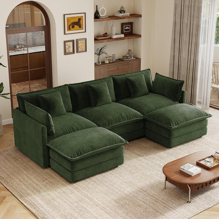 103.8” U Shape Cloud Sectional Sofa Couches for Living Room, Green