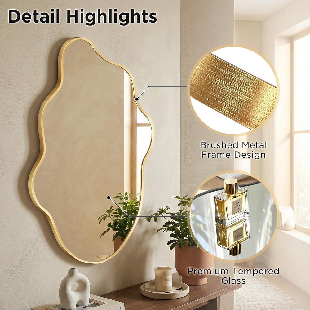 Gold Irregular Wall Mirror, Asymmetrical Bathroom Mirrors for wall