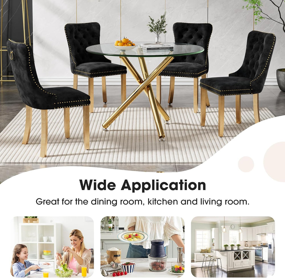 Round Glass Dining Table Set for 4, Small Kitchen Table Set for 4, 47" C...