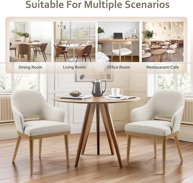 Wooden Dining Chairs Set of 4, Modern Fabric Upholstered Dining Room Chair, K...
