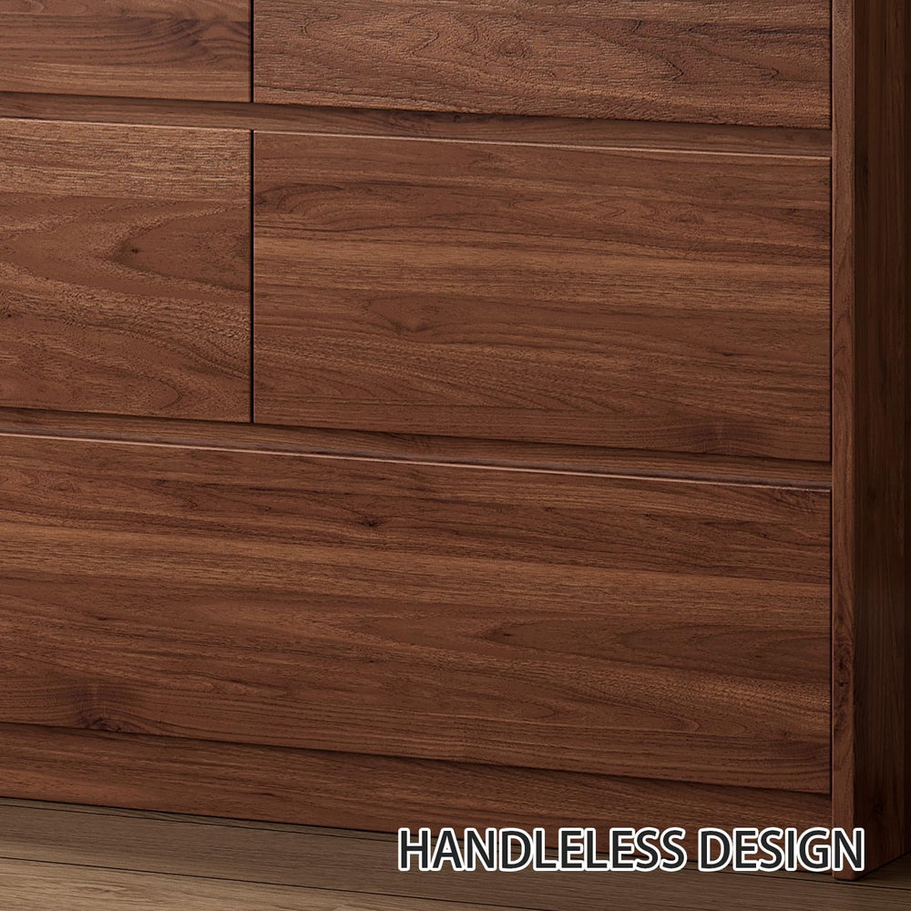 Ieejdn 47.2" Dresser with 6 Drawer, Wide Dresser with Recessed Glass Dis...