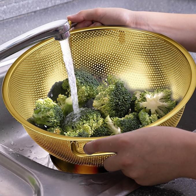 Bokon 3 Pcs Stainless Steel Colander Set Colander Bowl and Sieves 1/3/5 Quart