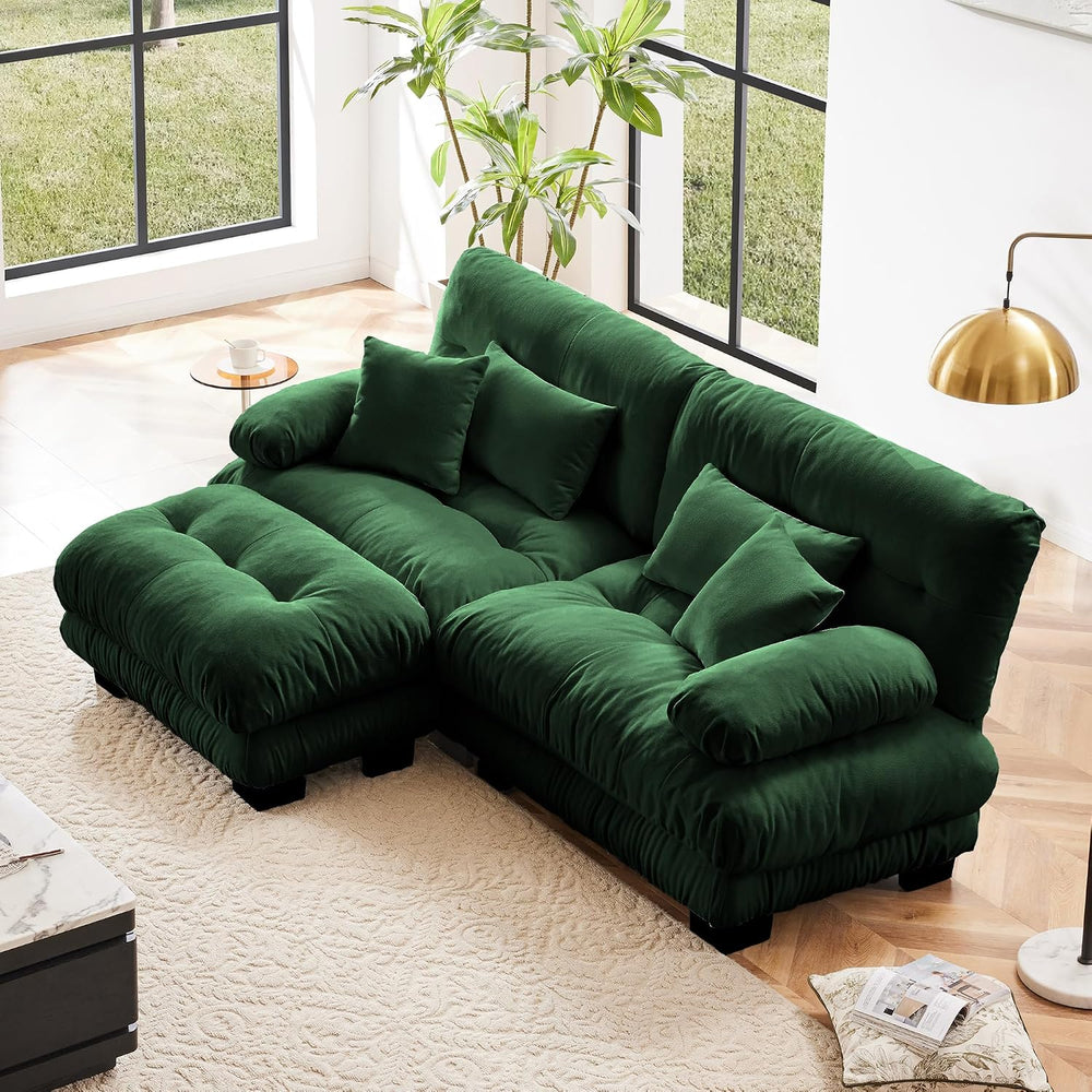 95 inch Modular Sectional Cloud Sofa Couch with Movable Ottoman for Living Ro...