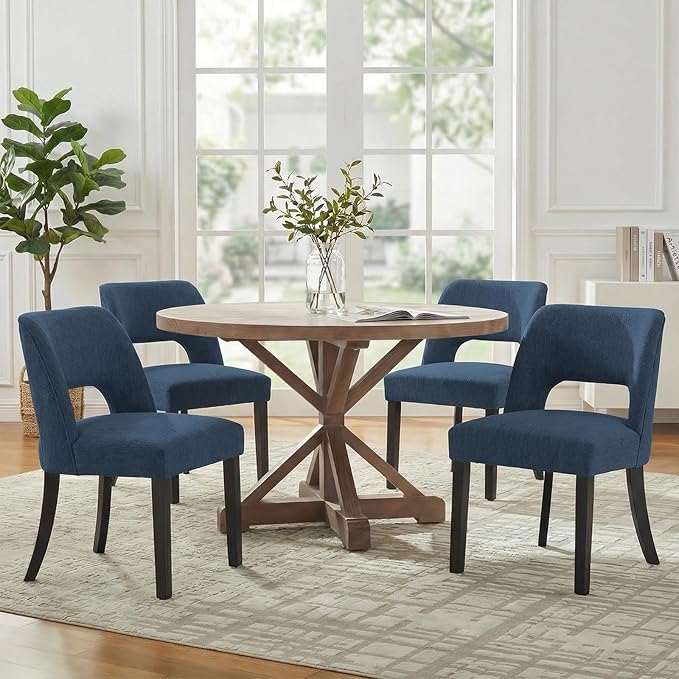 keoni Wooden Dining Chairs Set of 6, Mid Century Modern Upholstered Dining Ro...