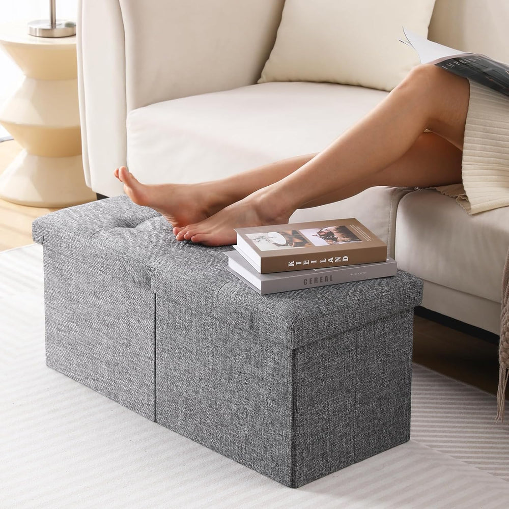 Storage Ottoman Bench Foldable Seat Footrest Shoe Bench End of Bed Storage wi...