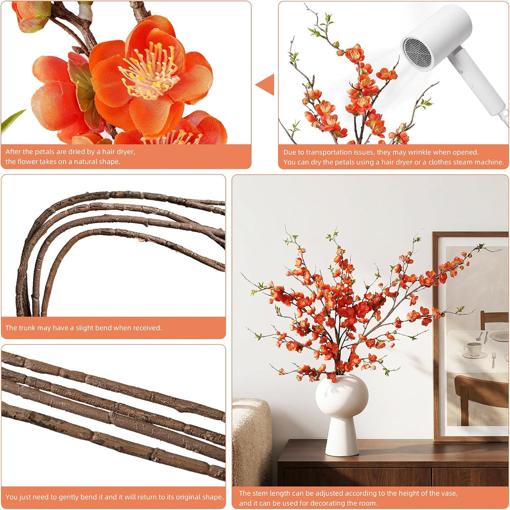 4PCS Cherry Blossom Branches Artificial Plum Blossom Fake Flowers Silk Flower...