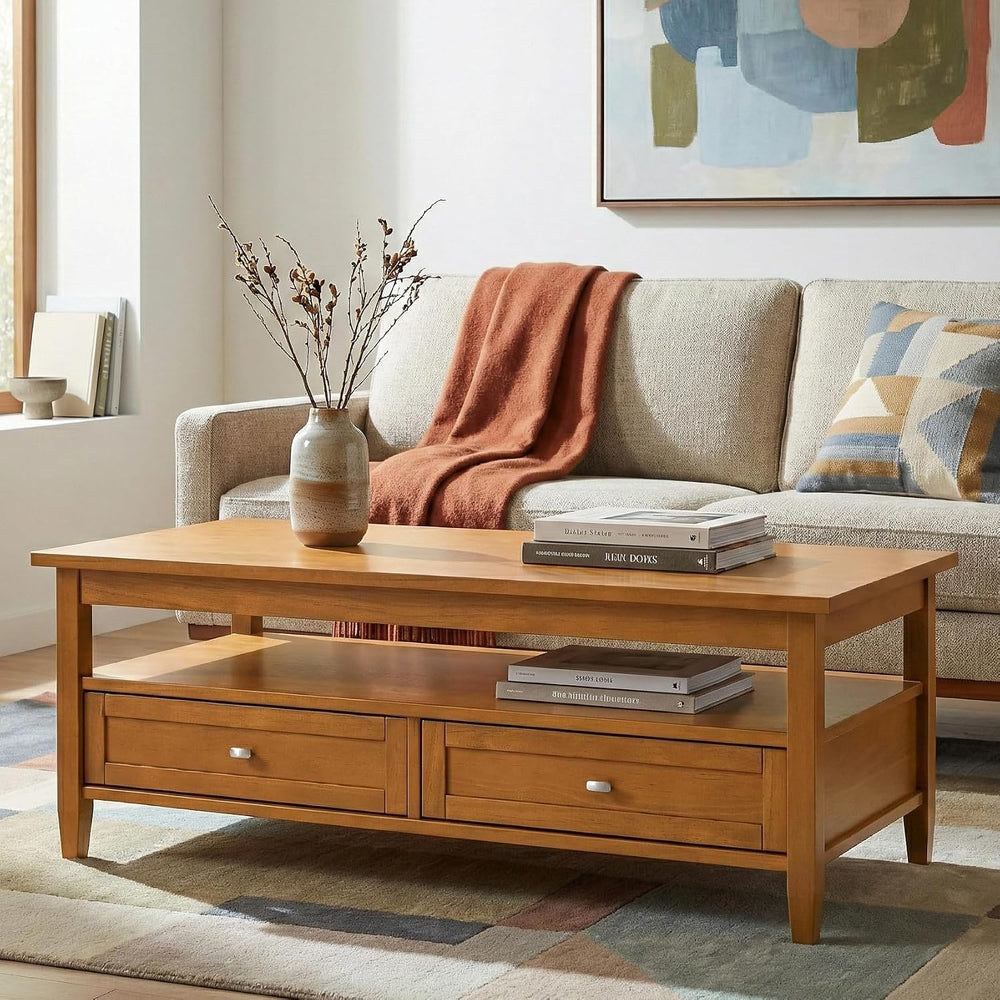 SIMPLIHOME Warm Shaker 48" Wide Solid Wood Coffee Table in Brown