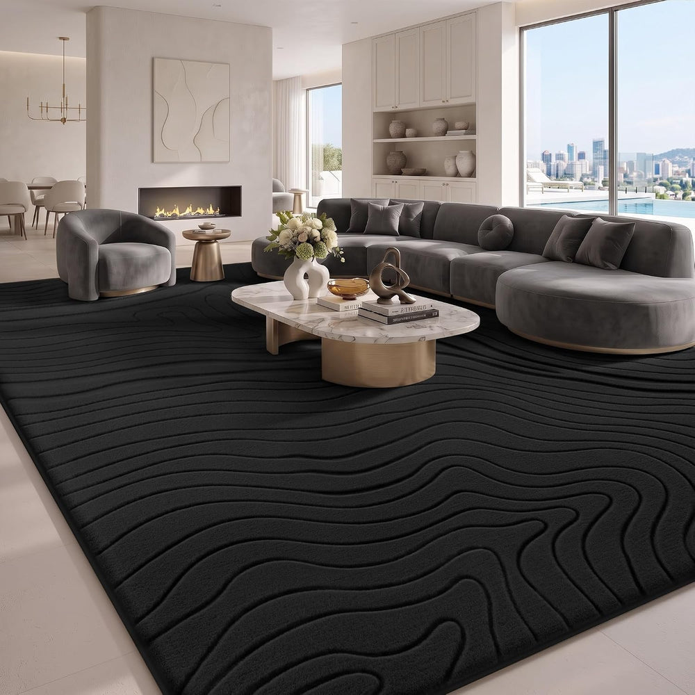 Sour Lemon 8x10 Area Rugs for Living Room Bedroom, Carpet Modern Black Rug