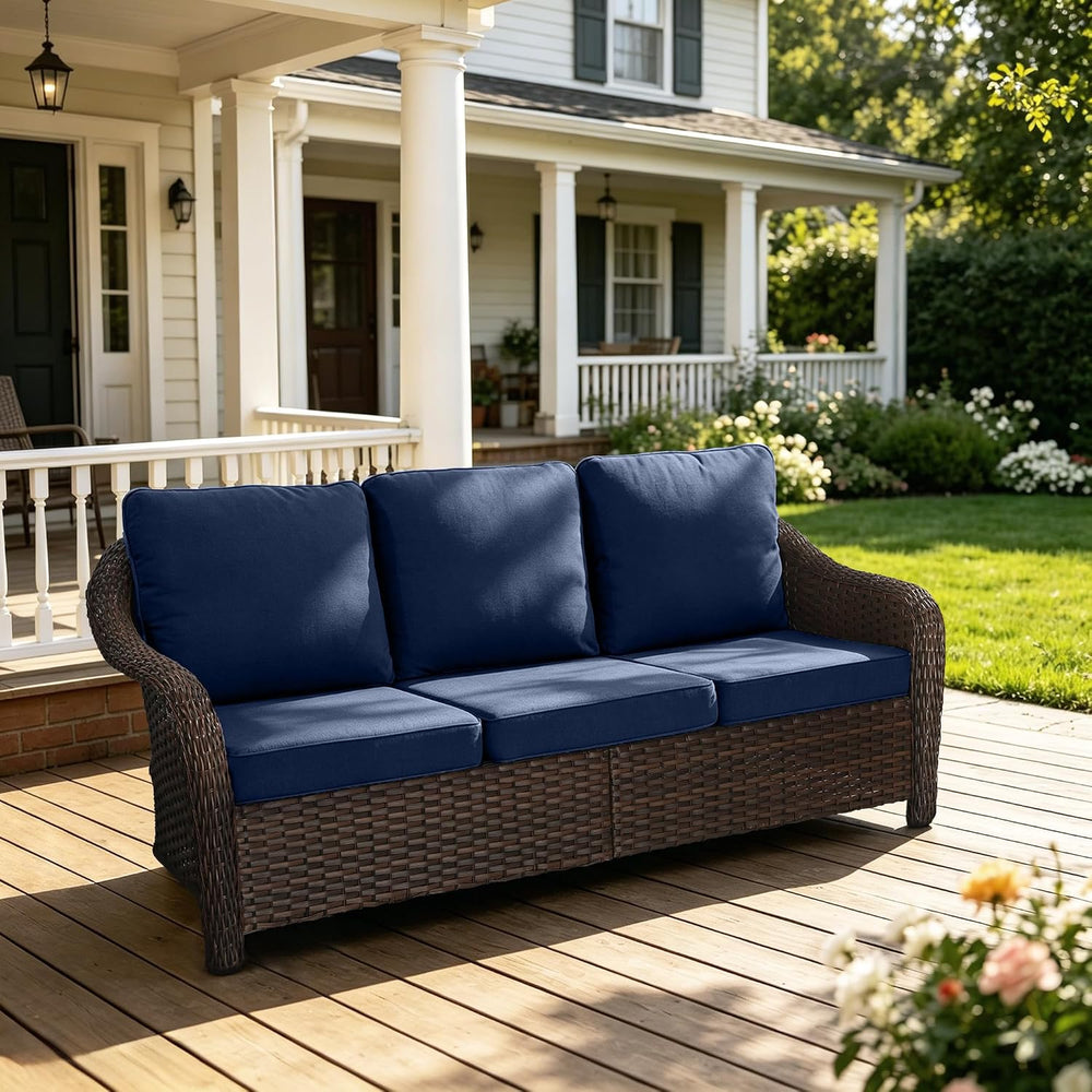 77 inch Outdoor Wicker 3 Seater Sofa, All-Weather Use Patio Rattan Sofa with ...