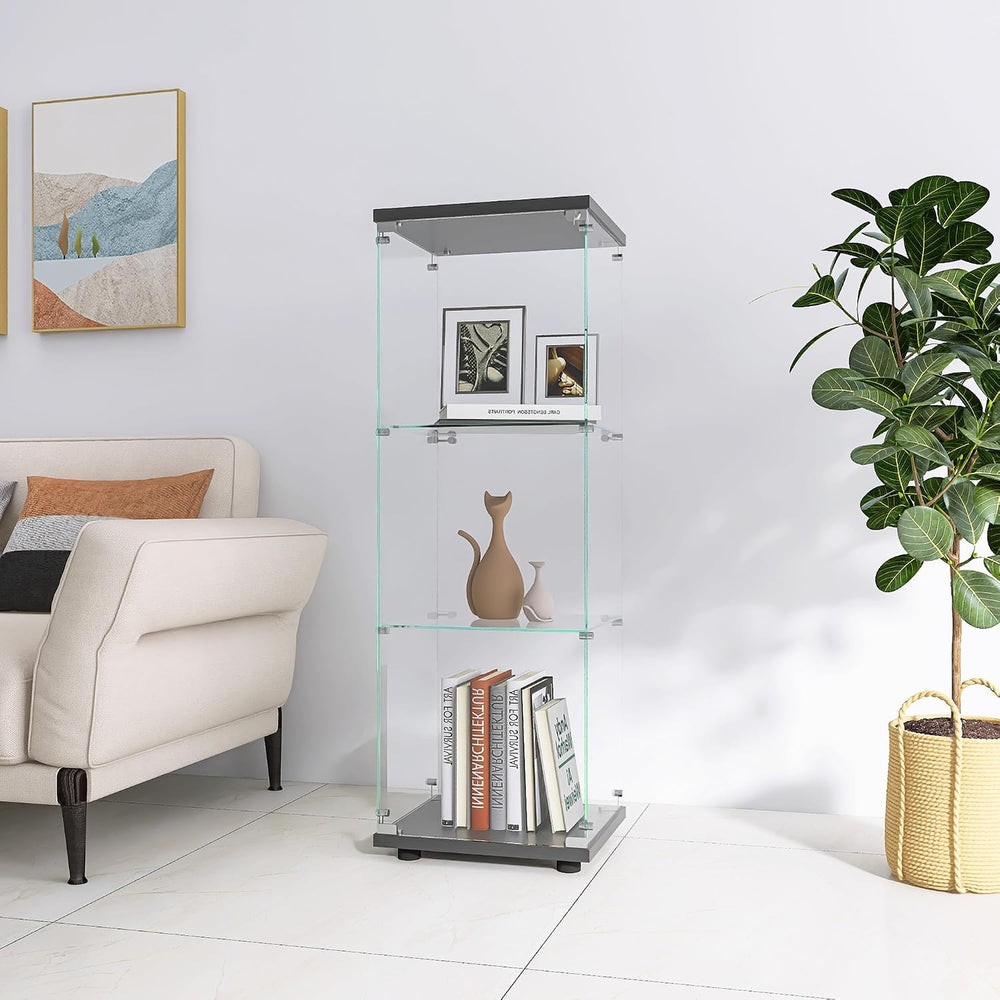 Modern 49'' Contemporary 3-Shelf Case Glass Display Cabinet in Clear ...