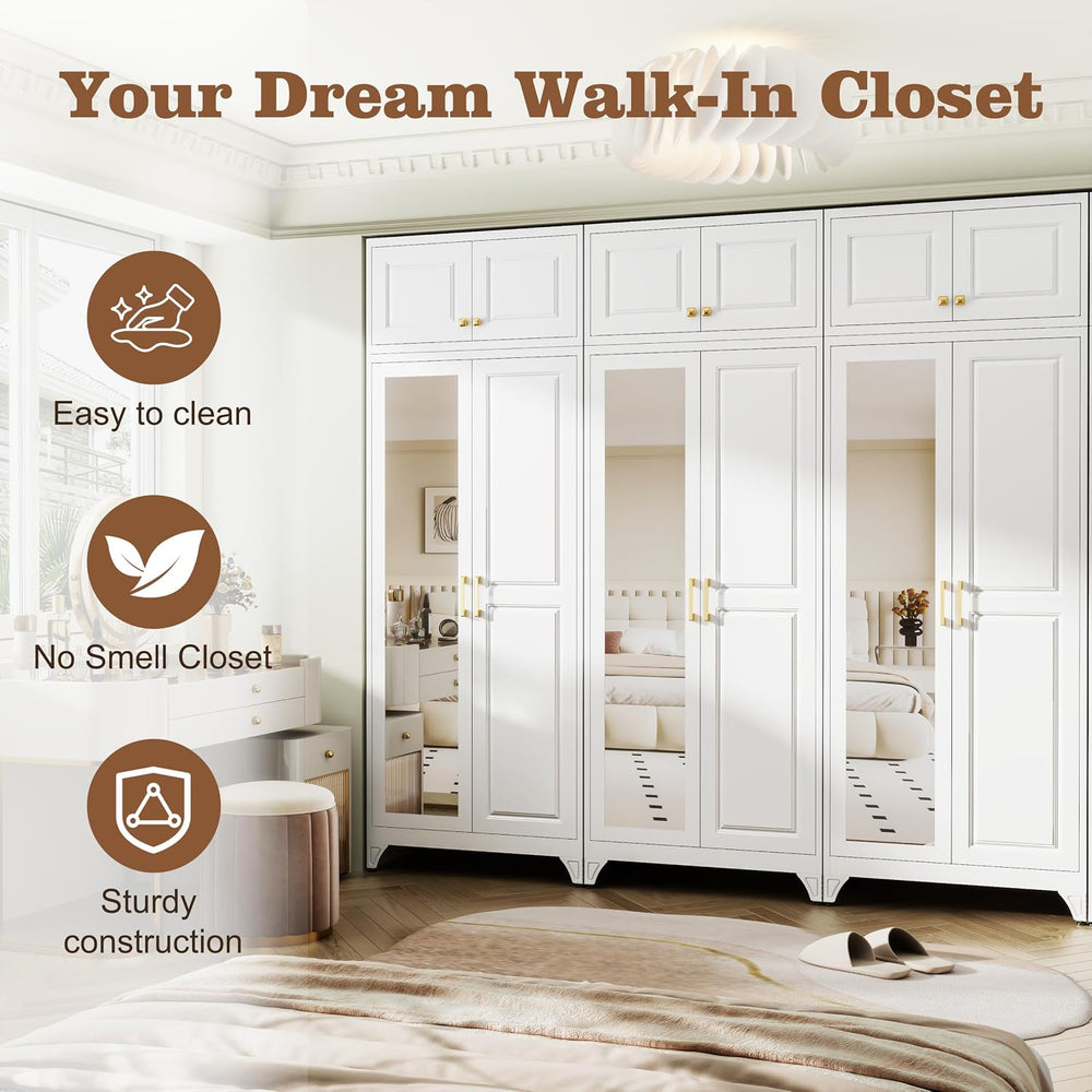 86" White Armoire Wardrobe Closet with Full Mirror