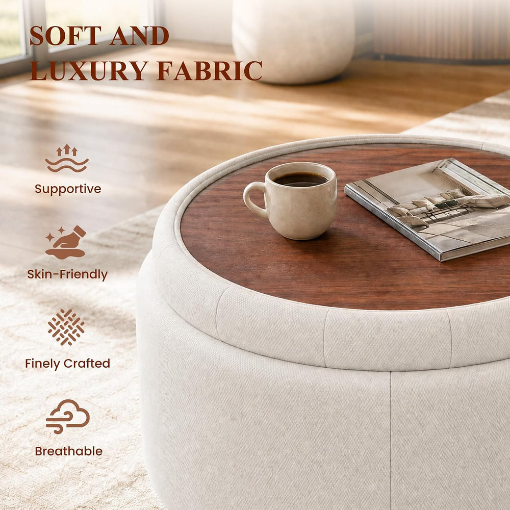 25Inch Round Storage Ottoman, Small Round Ottoman Coffee Table with Storage