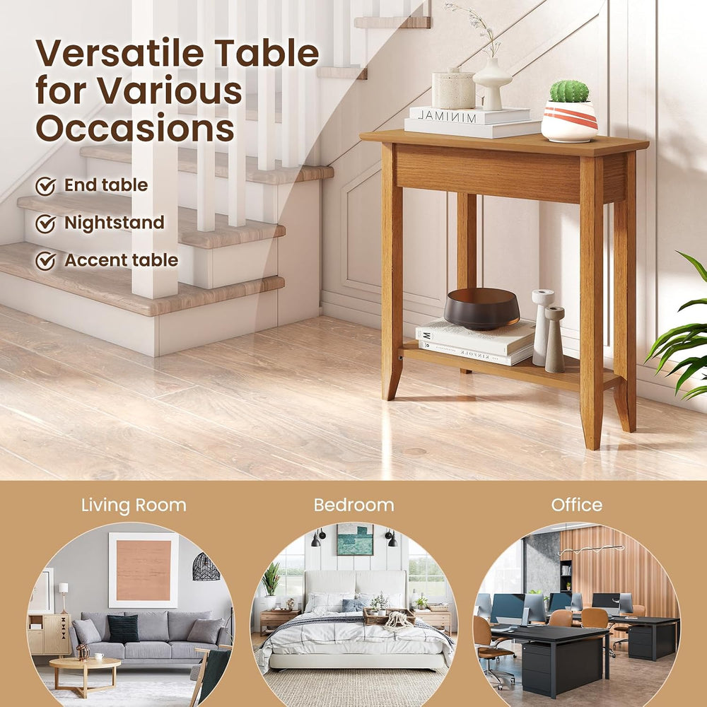 GOFLAME 2-Tier Wedge End Table Set of 2, Narrow Triangle Side Table with Stor...