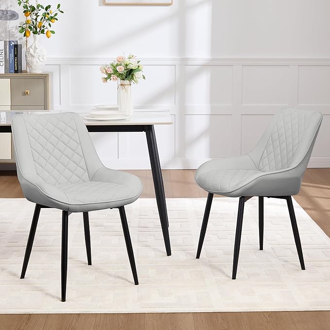 Dining Chair Set of 2, Modern Dining Chairs with Thick Cushions, Faux Leather...