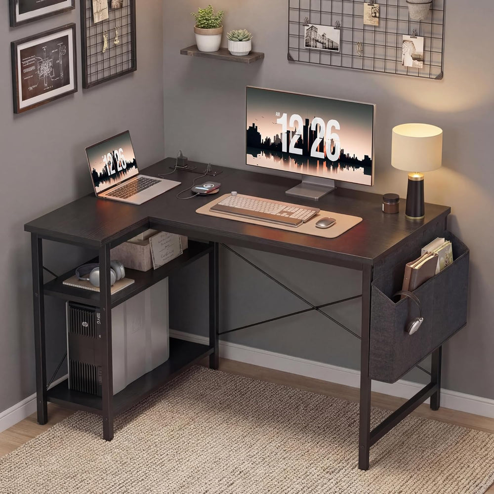 TIQLAB Gaming Desk with Power Outlets - 40 inch L Shaped Computer Desk, Rever...
