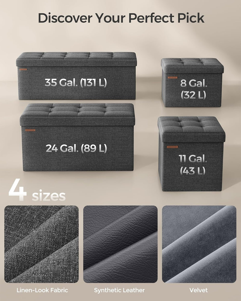 SONGMICS 30 Inches Folding Storage Ottoman Bench, Load 660 lb