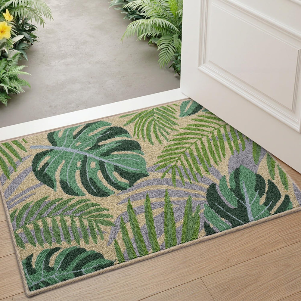 DEXI Front Door Mats Indoor Entrance, 24x36 Low Profile Doormat, Monstera