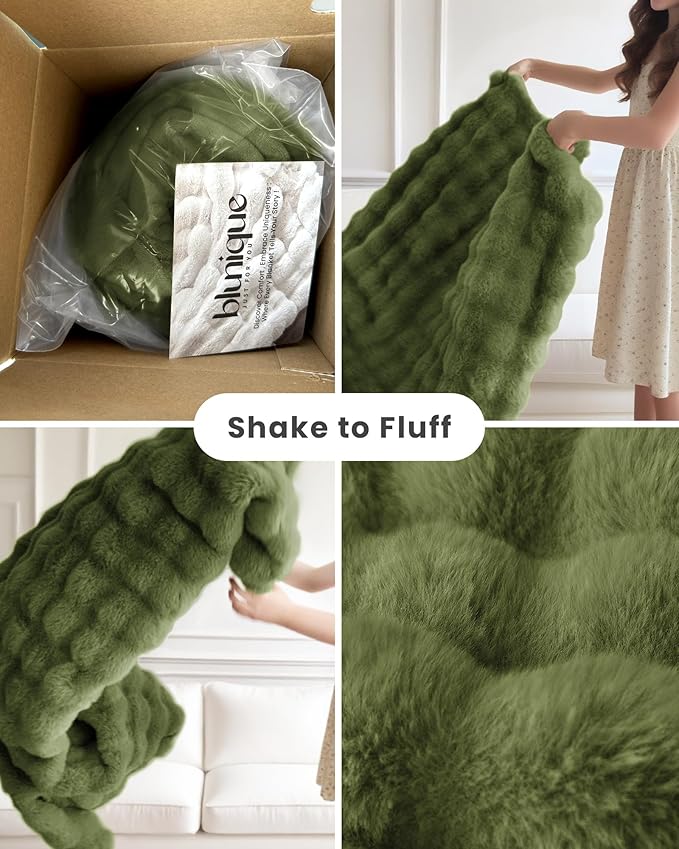 Ultra Soft Cozy Faux Fur Throw Blanket, Fuzzy Plush Thick Bubble Blanket