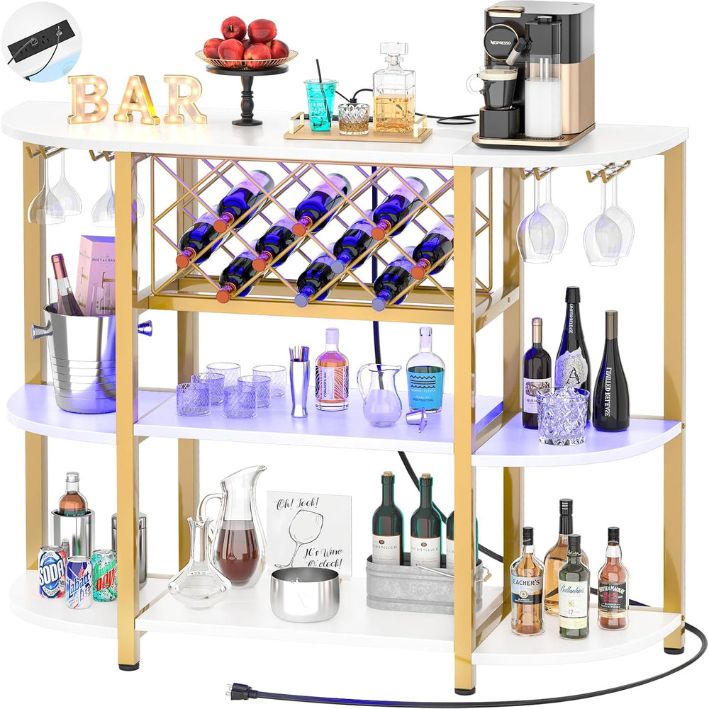 Unikito 4-Tier Coffee Bar Cabinet with Outlet, LED Light & Glass Holder |...