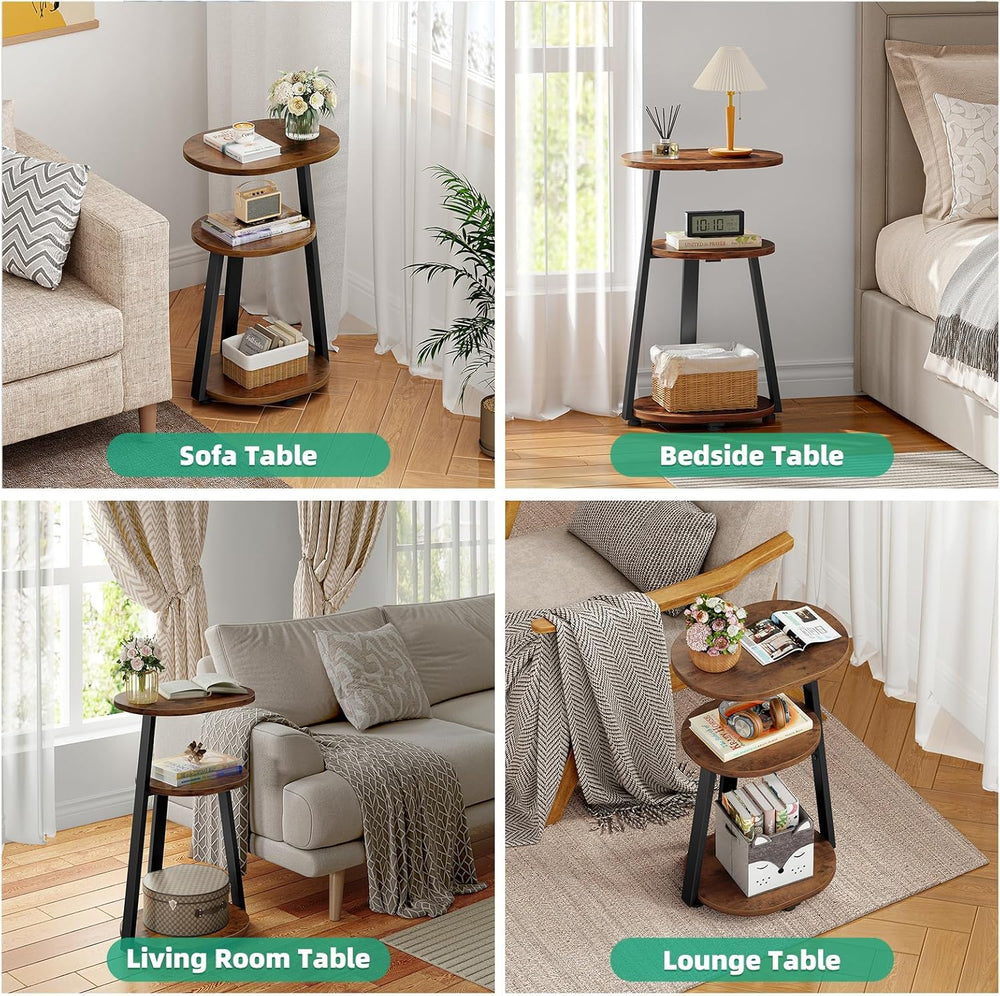 Kalrin Side Table, Small End Table with Metal Frame, 3-Tier Bedside Tables, R...