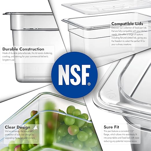 CURTA 6-Pack 1/3 Size 6" Deep NSF Polycarbonate Food Pans | Dishwasher &...