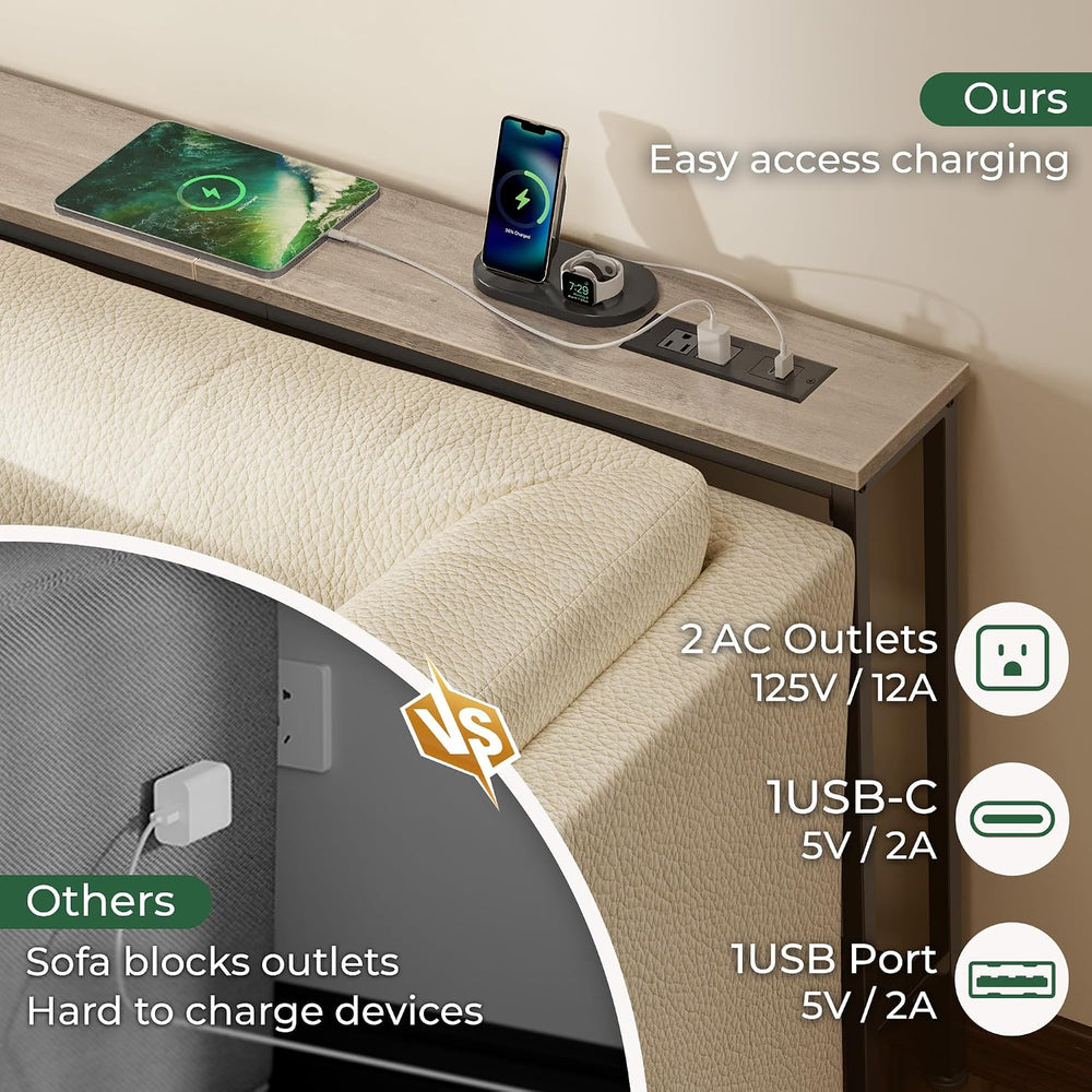 SUPERJARE 102.4 inch Narrow Behind Couch Table with Charging Stations