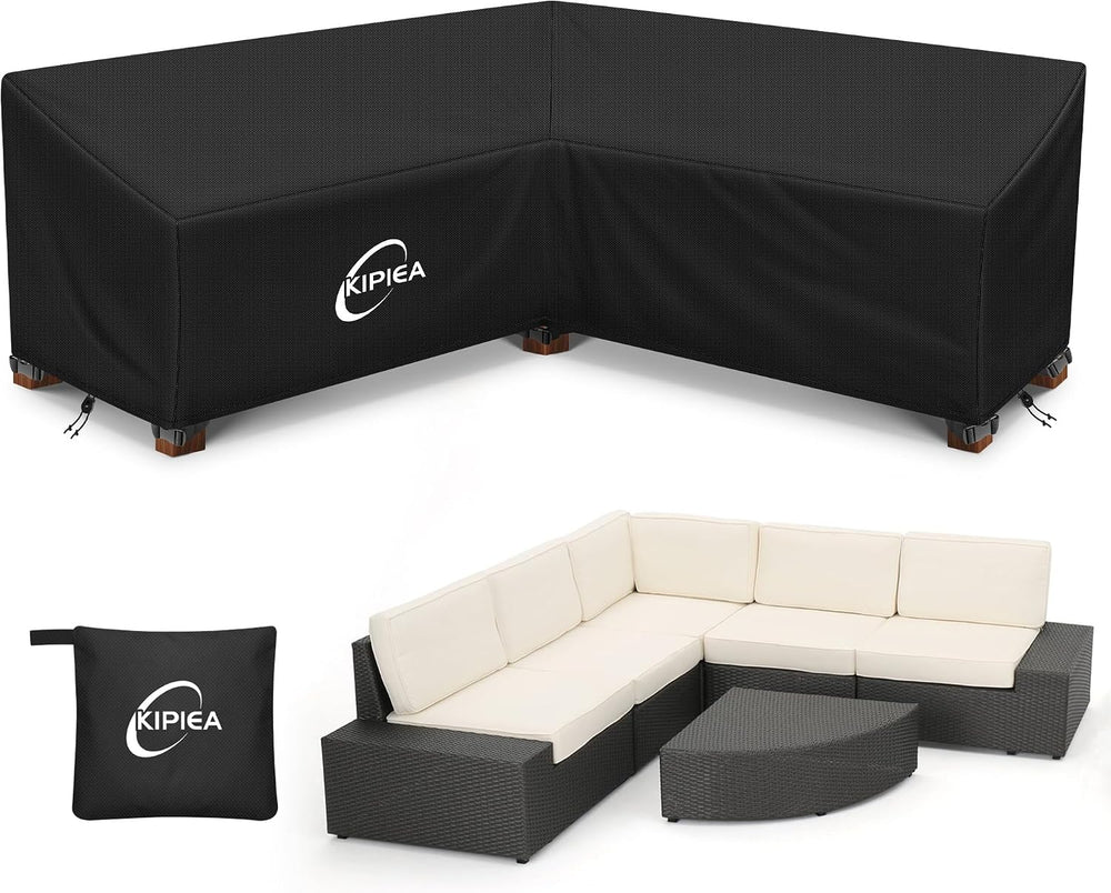 Kipiea Patio V-Shaped Sectional Sofa Cover, 420D Heavy-Duty Oxford Fabric Out...