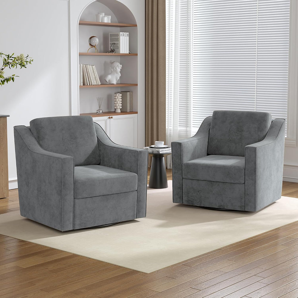 Swivel Accent Chairs Set of 2, 360° Swivel Armchairs with Deep Seat, Gray
