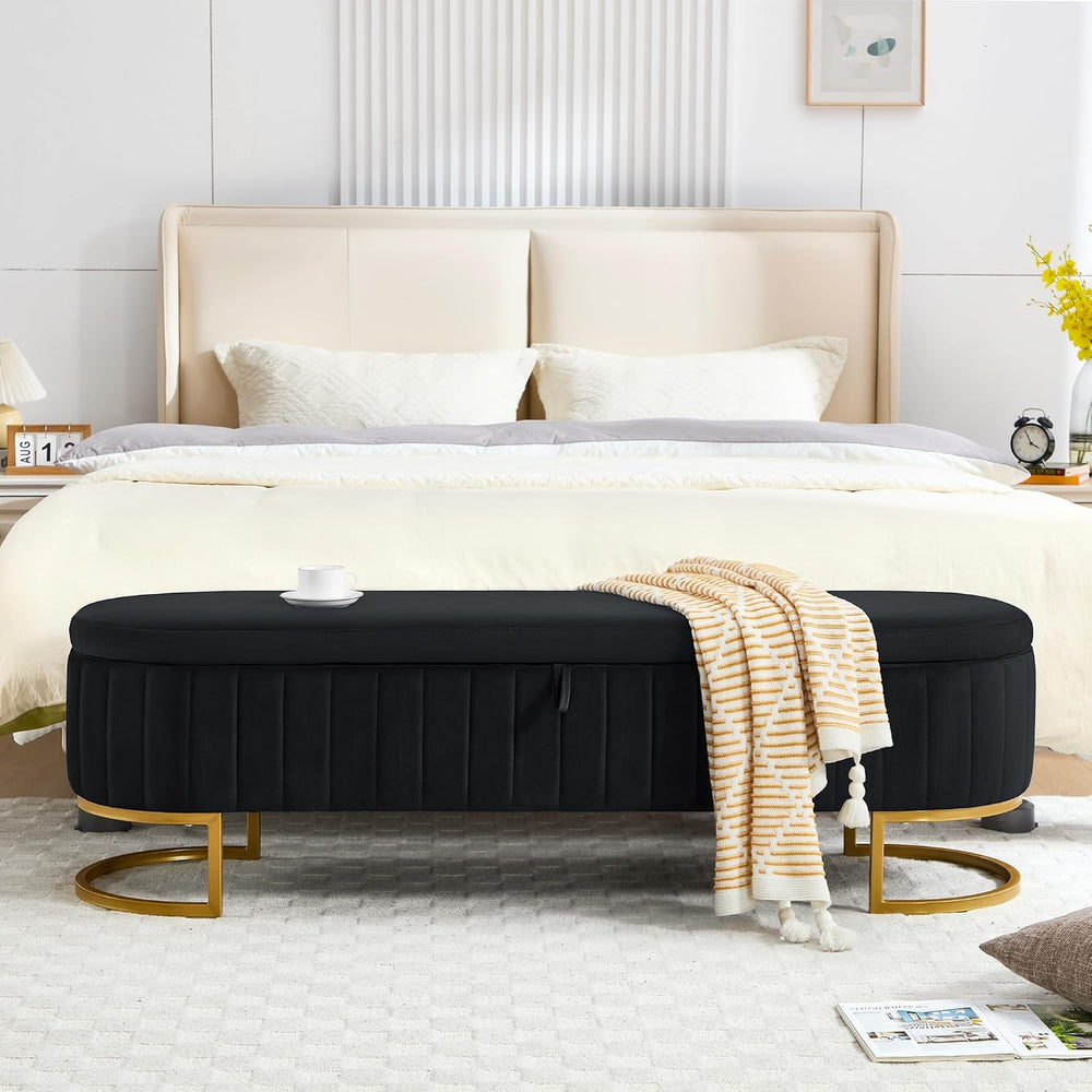 Storage Ottoman Bench, 63" Velvet End of Bed Bench Bedroom Bench King Si...
