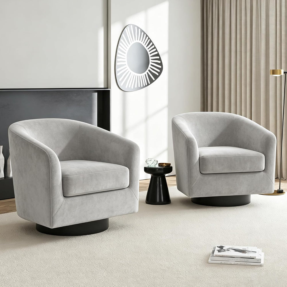 Swivel Barrel Accent Chairs Set of 2, Velvet Armchair, Gray