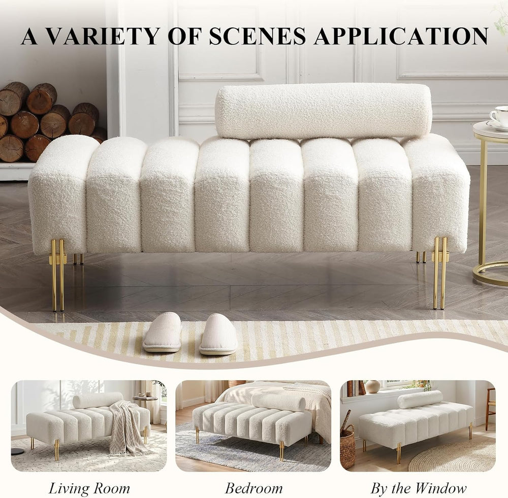 Ottoman Bench, Loveseat Sofa Couch with Adjustable Backrest | 53.2" Acce...