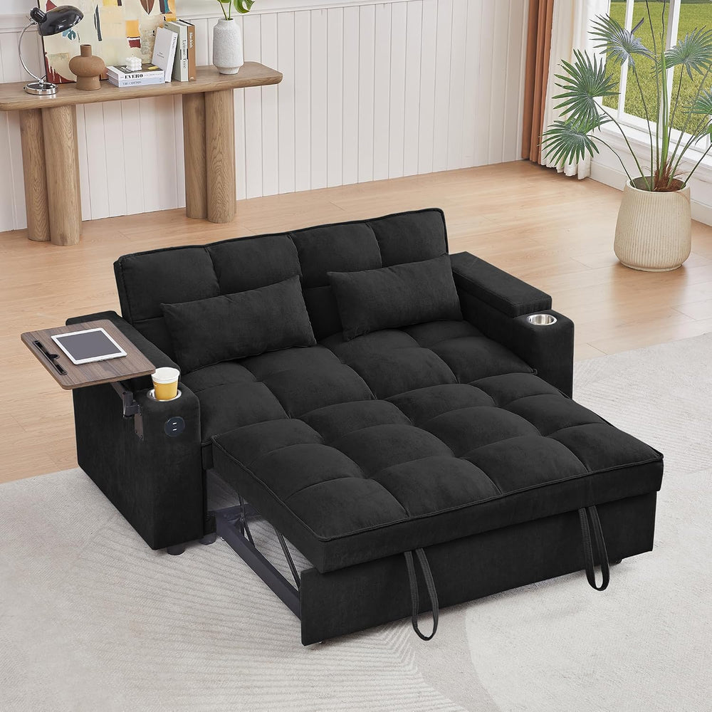 hansones 66" Multi-Functional Pull-Out Sofa Bed with Hidden Side Table, ...