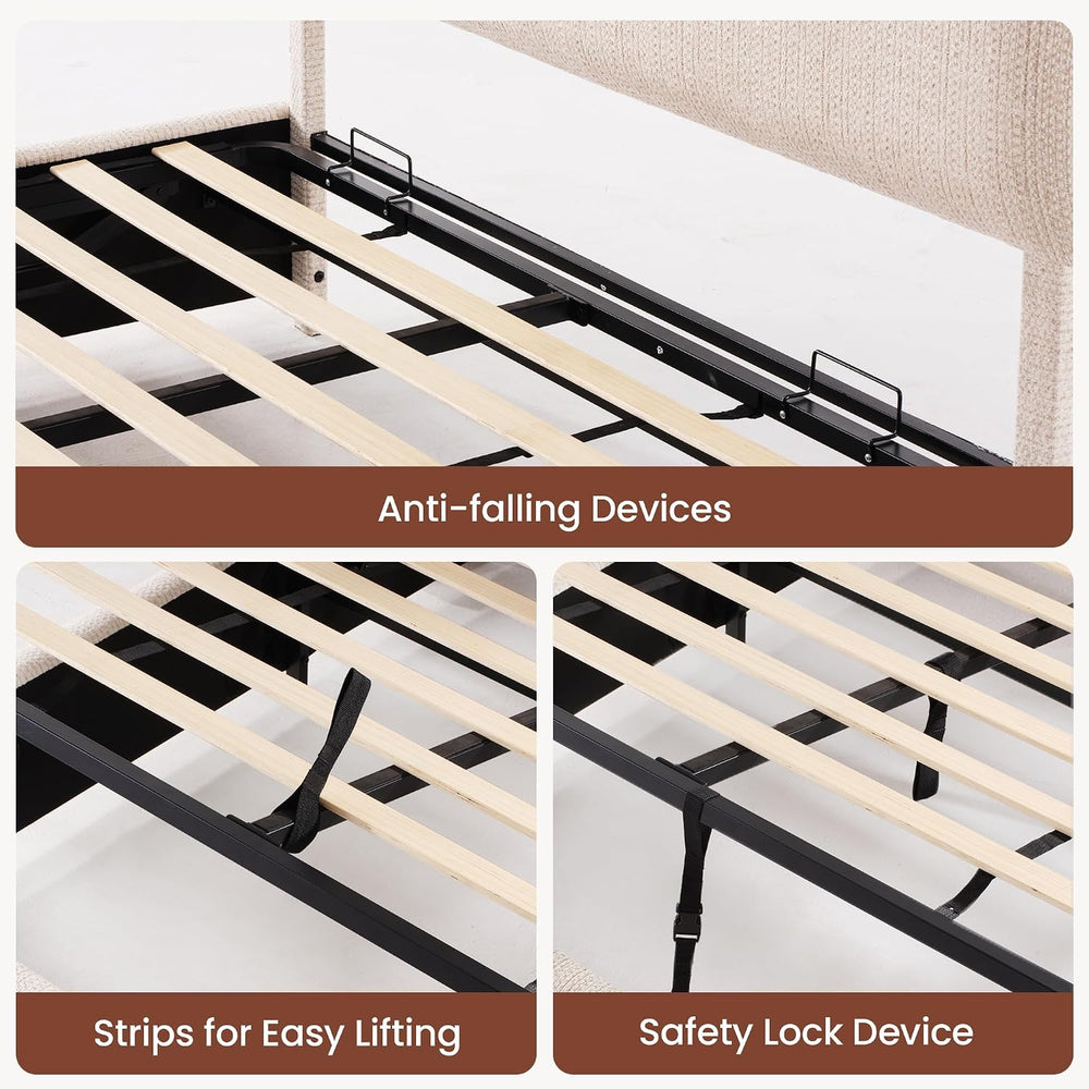 ModernMate Full Lift Up Storage Bed Frame with Adjustable Headboard, Beige