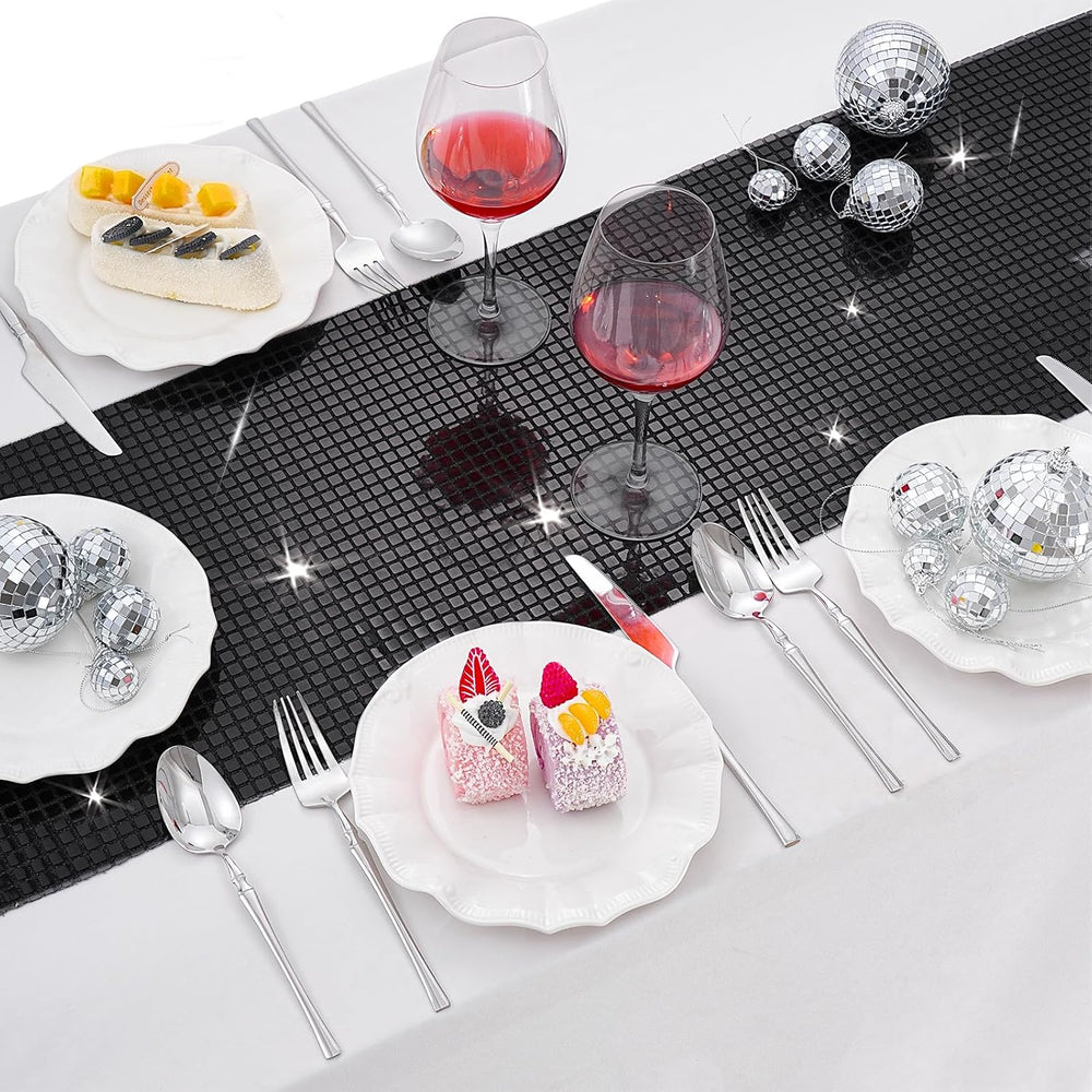 Disco Party Table Runners 6 Packs 12 x 72 Inches - Black Sequin Table Runners...
