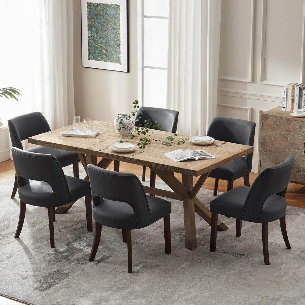 VKNOW Modern Dining Chairs Set of 6, Faux Leather Upholstered Dining Room Cha...