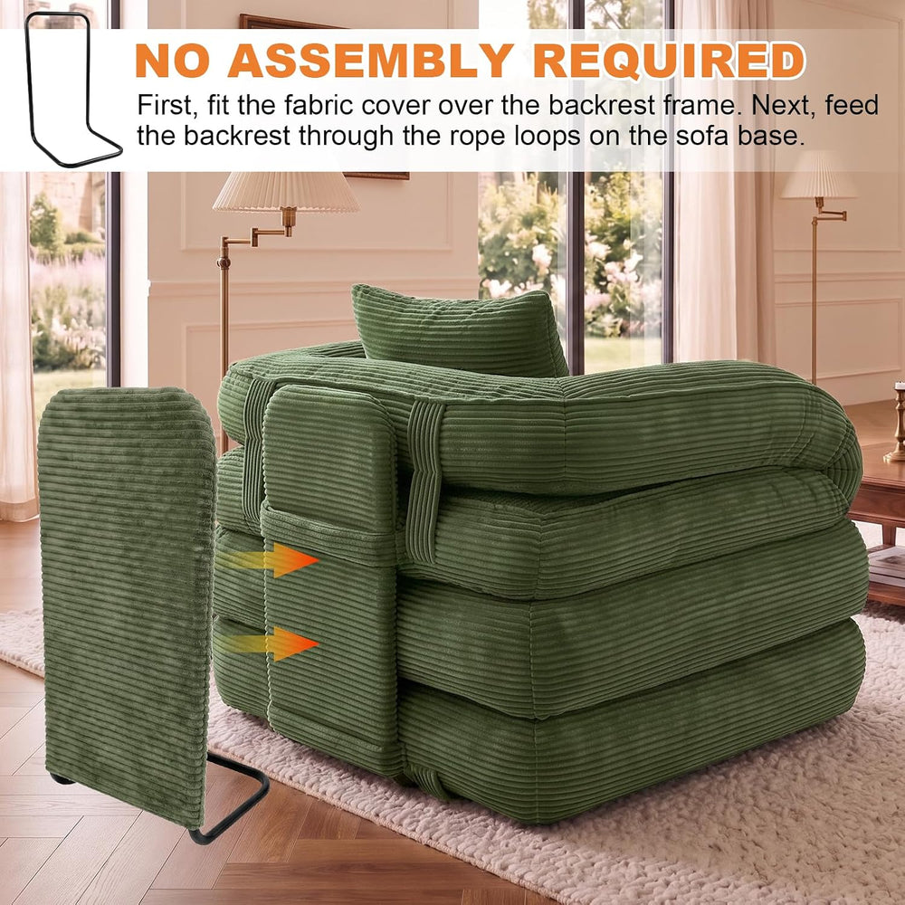 Folding Sofa Bed, Convertible Sleeper Chair, Corduroy Boneless Couch